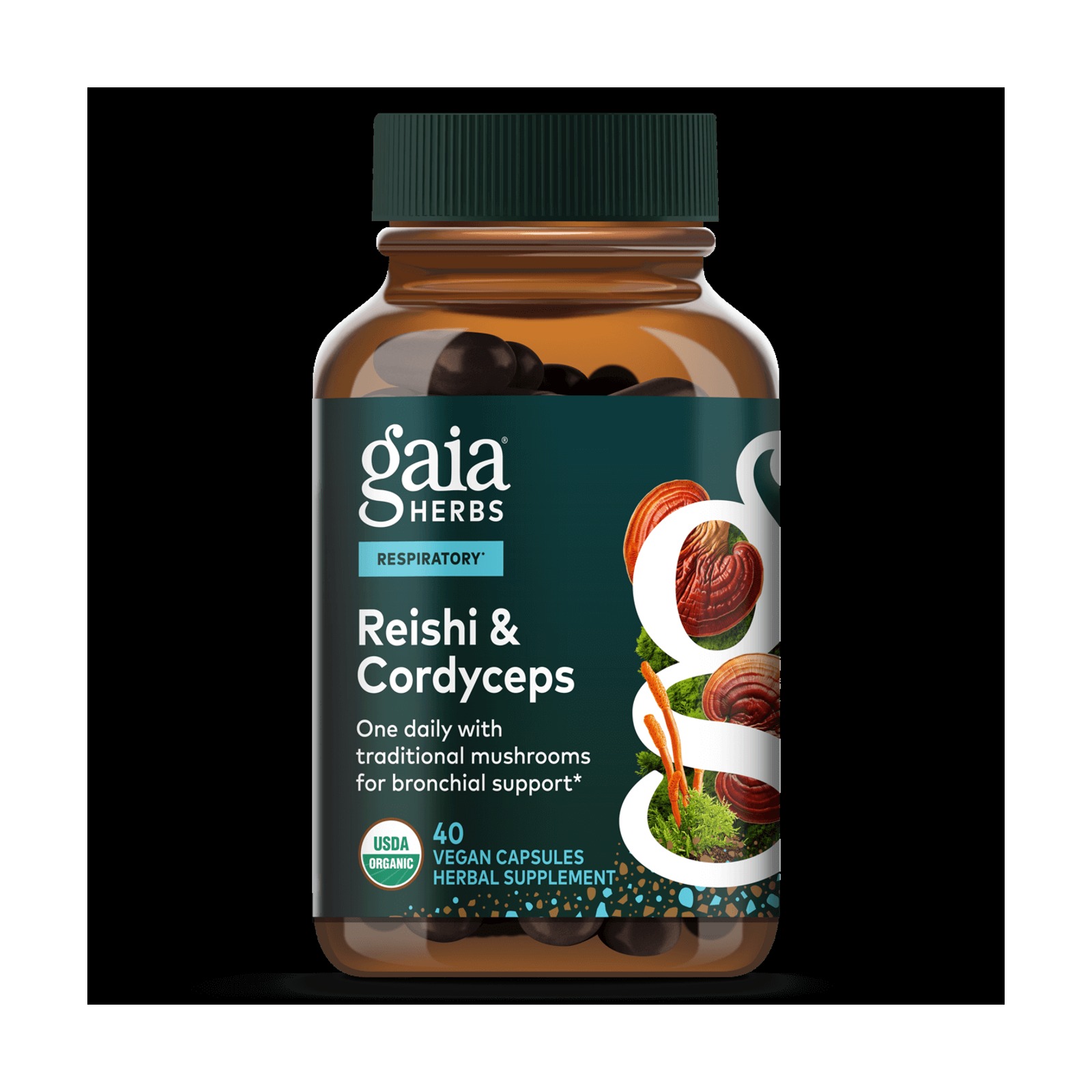 Gaia Herbs Respiratory Mushroom �I�l�t��Ĩۣ�V�X���]40��ᦀ