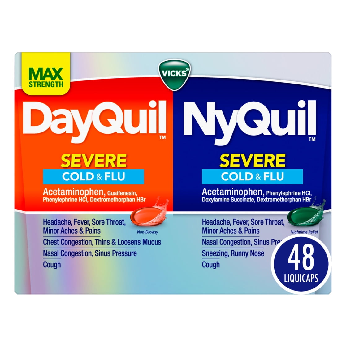 Vicks DayQuil + NyQuil Severe 白天+晚上強效感冒膠囊（48+24&